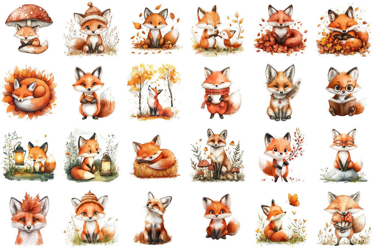 Autumn Foxes & Meadow Clipart, an Illustration by Sublimation Artist (Photo 2 of 6)
