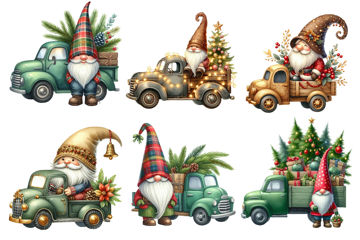 Christmas Gnome and Truck Clipart, an Illustration by Designworld (Photo 3 of 5)