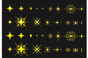 Pixel art sparkles and stars. 8 bit, an Illustration by winwin.art