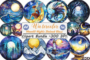 Round Moonlit Nights Stained Glass, an Illustration by DreamCafeArt (Thumbnail 1 of 9)