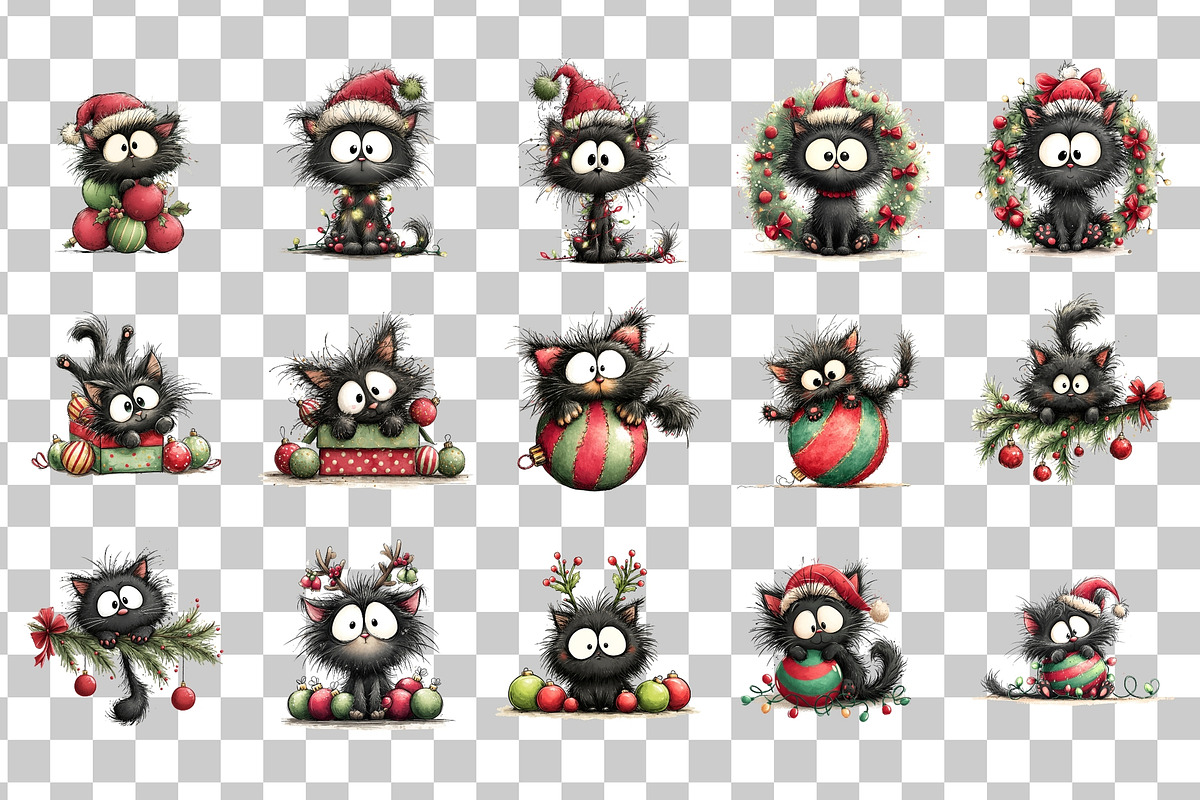 Whimsical Christmas Cats PNG, a Seasonal Illustration by Nicolle's Colorful Art (Photo 3 of 6)