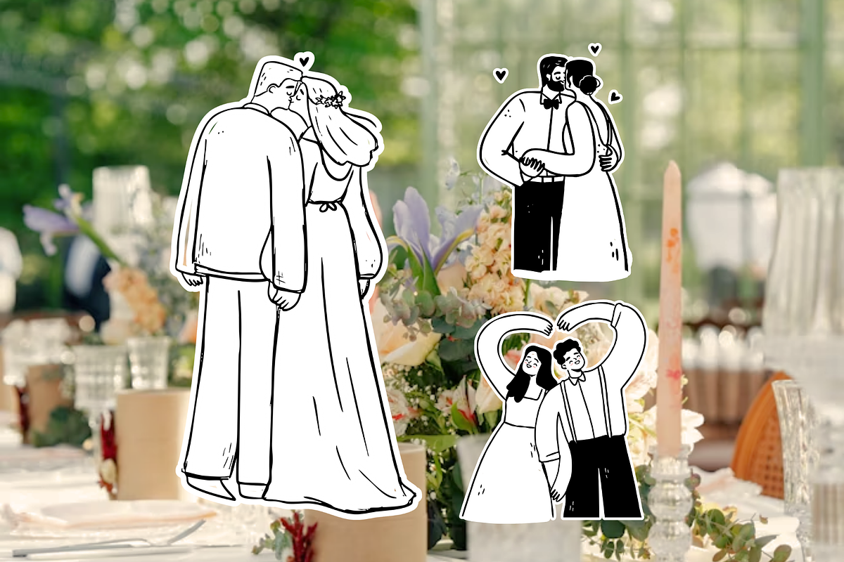 Whimsical Bride & Groom wedding art, a Decorative Illustration by Heartwarming Art (Photo 4 of 11)