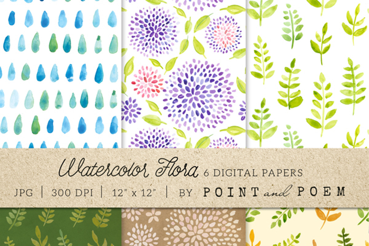 Watercolor Digital Paper Flora