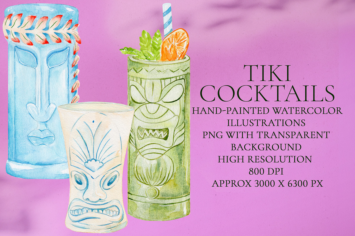 Watercolor Tiki Cocktails Set, a Food Illustration by Olexandra Mur (Photo 1 of 4)