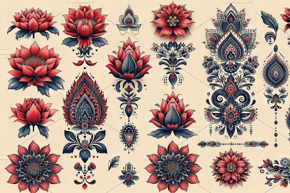 Vector set of paisley design elements in ethnic style. Hand draw, an Illustration by AS photostudio