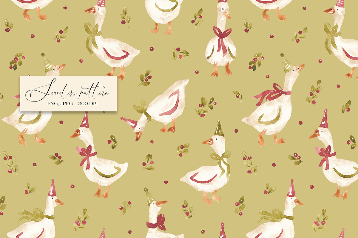 Christmas Goose Pattern, a Pattern Graphic by SirenaArt (Photo 5 of 16)