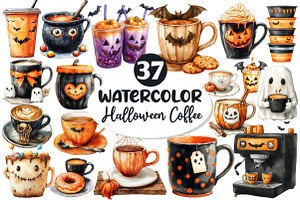 Whimsical Halloween Coffee Clipart, an Illustration by Dream Creation