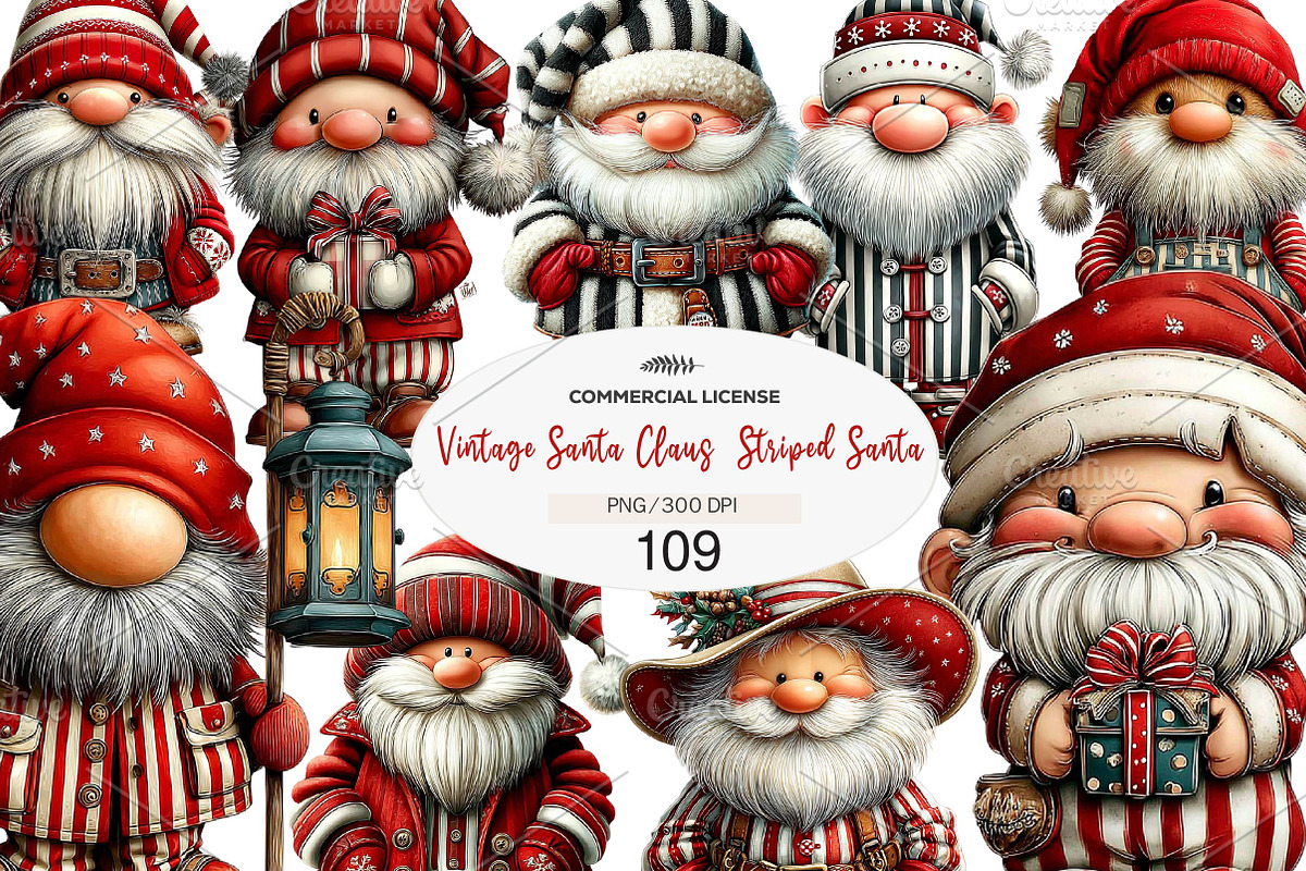 Vintage Santa Claus Striped Santa, a Seasonal Illustration by CreationArt (Photo 1 of 7)