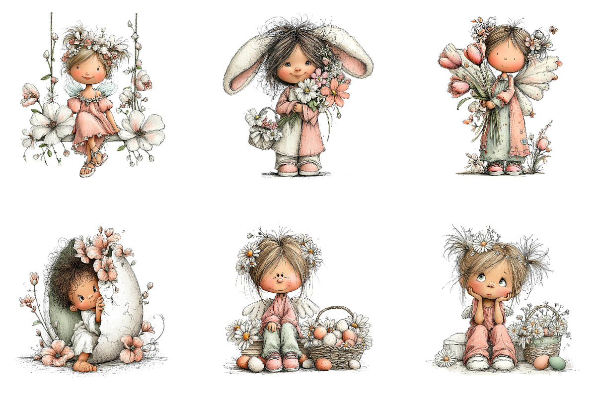 Whimsical Easter Angels Clipart, an Illustration by CreationArt (Photo 3 of 7)