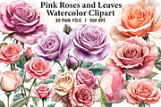 Pink Roses watercolor clipart, an Illustration by Libby Wishes (Thumbnail 1 of 4)