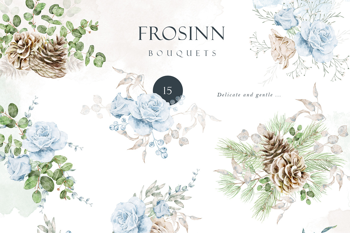 Watercolor dusty blue floral clipart, an Illustration by MariGraphic boutique (Photo 2 of 9)