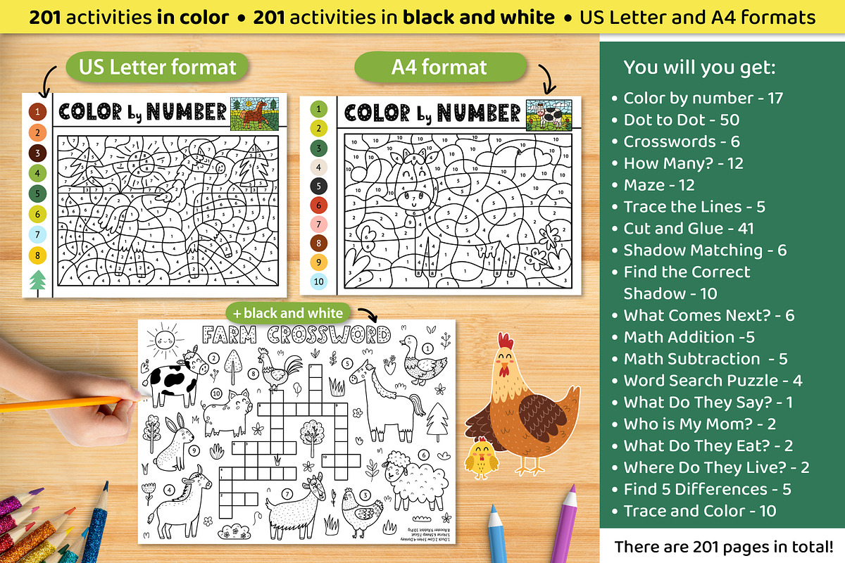Farm Activity Pages for Kids, an Education Illustration by Gulnara Sabirova (Photo 2 of 19)