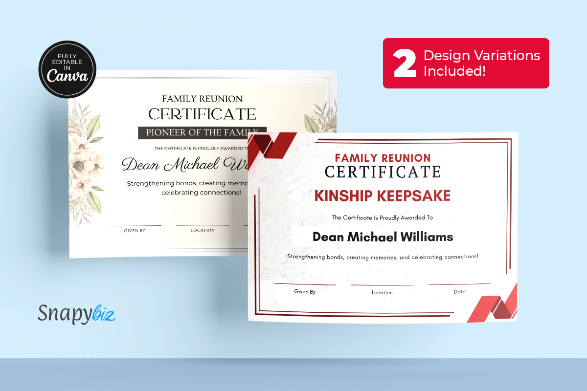 Family Reunion Certificate Bundle, a Print Template by Snapybiz (Photo 6 of 9)