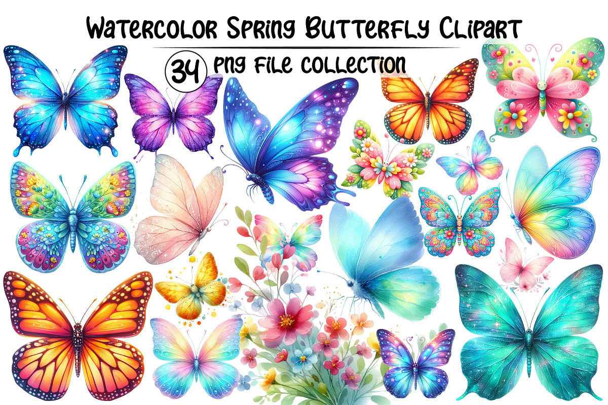 Watercolor Spring Butterfly Clipart, an Illustration by Dream Creation (Photo 1 of 4)