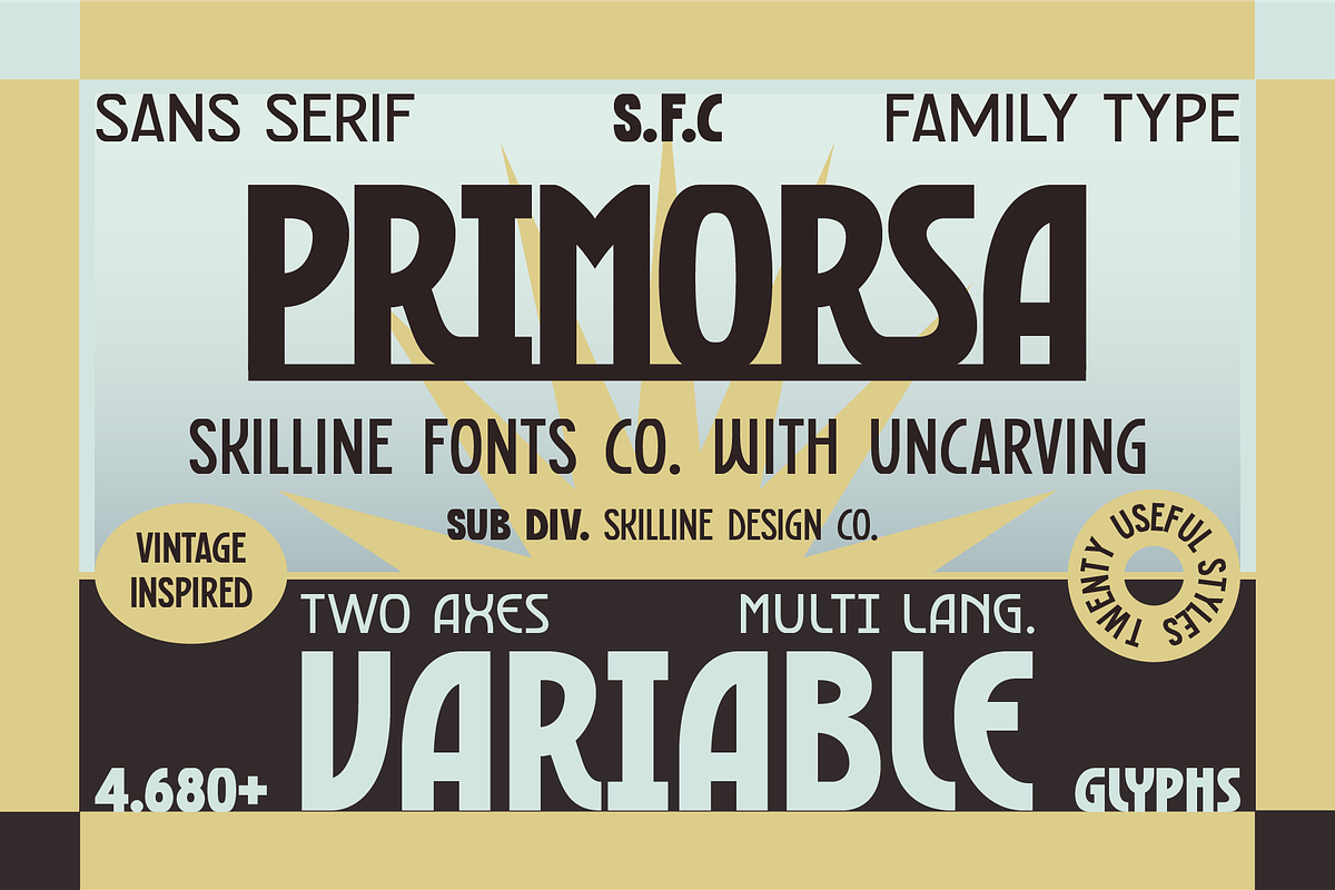 SFC Primorsa Sans - 20 Fonts, a Sans Serif Font by Skilline Supply Co. (Photo 1 of 13)