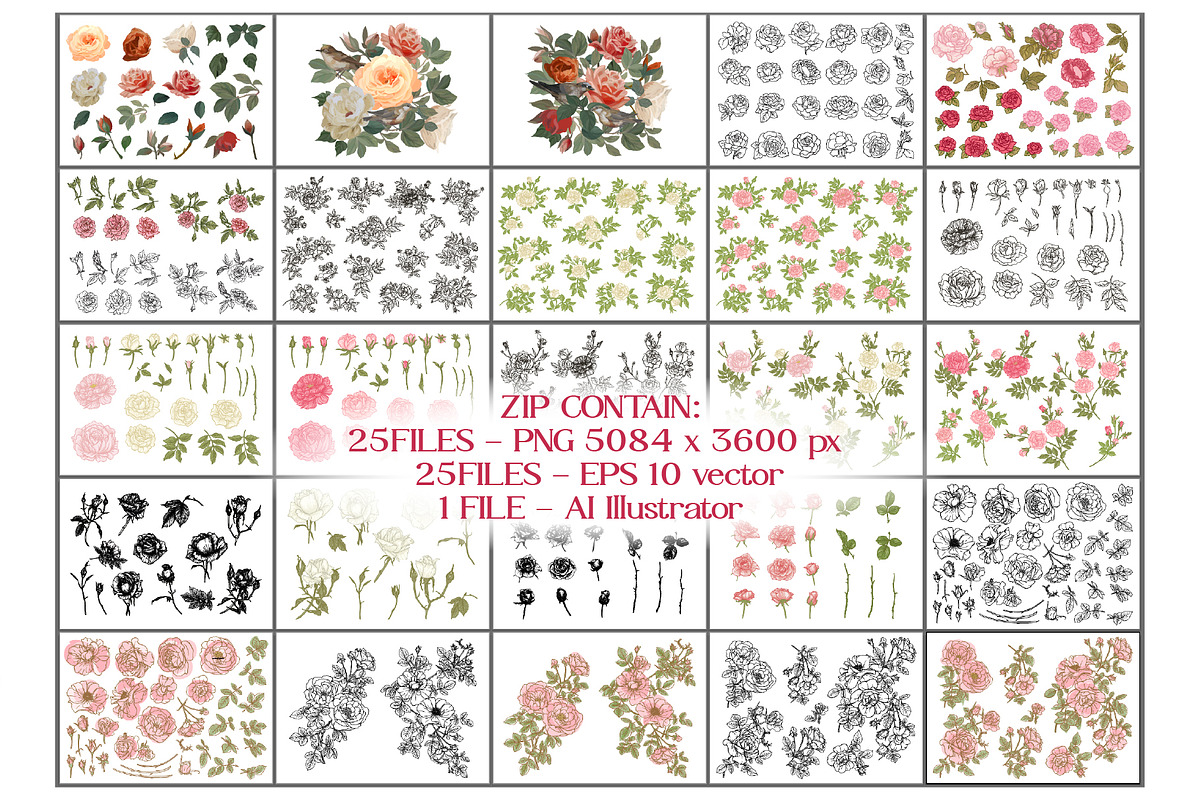 Vintage Rose Clipart Bundle, an Object Graphic by Elen-Lane (Photo 3 of 3)