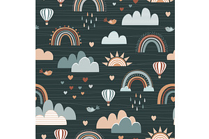 Cute Boho Rainbow seamless pattern, a Texture Illustration by Toltemara