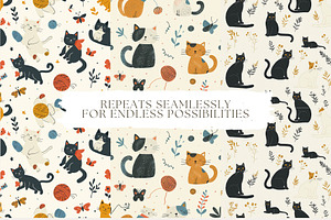 4 Cozy Cats Seamless Patterns