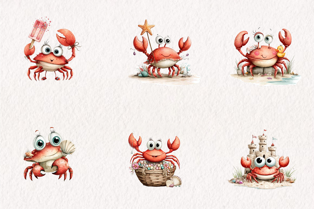 Cute Beach Crab PNG Clipart Bundle, a Seasonal Illustration by CreationArt (Photo 2 of 7)