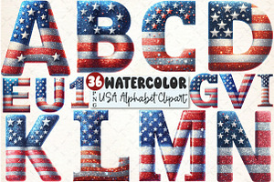 Glitter USA Flag Alphabet Clipart PN, an Illustration by Rose Art