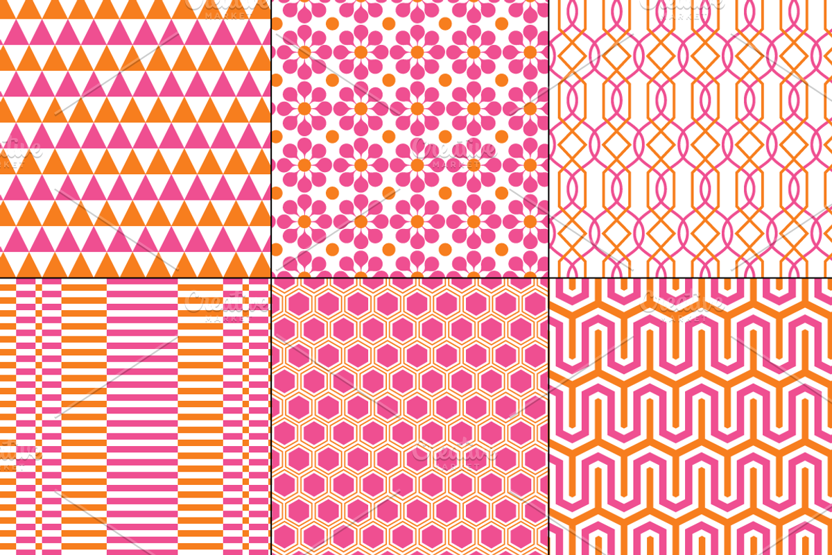 Seamless Pink Orange Mod Geometrics preview 6