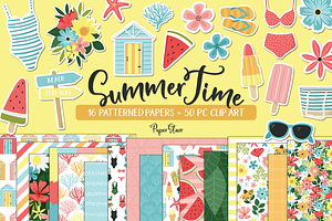 Summer Digital Paper Clipart Set