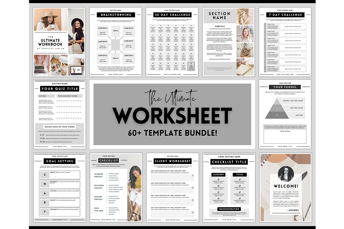 Worksheet Template Bundle for Workbook Monochrome