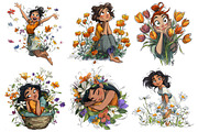 Floral Cute Girl Clipart, an Illustration by Pixels.Craft (Thumbnail 4 of 5)