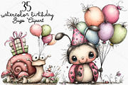 Watercolor Birthday Bugs Clipart PNG, a Seasonal Illustration by Canvas Craft (Thumbnail 1 of 7)
