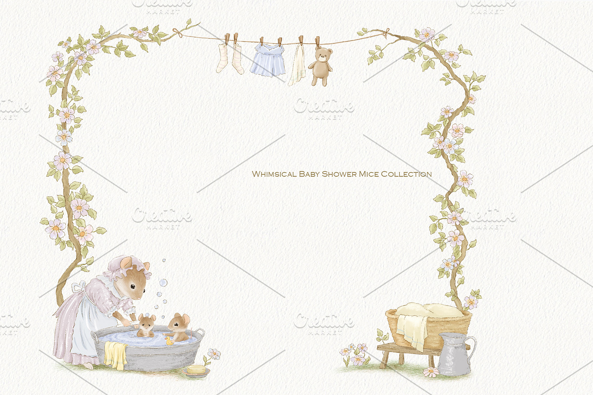Laundry Day Mice Clipart Collection, an Animal Illustration by AlenaVlasko stock Market (Photo 8 of 9)