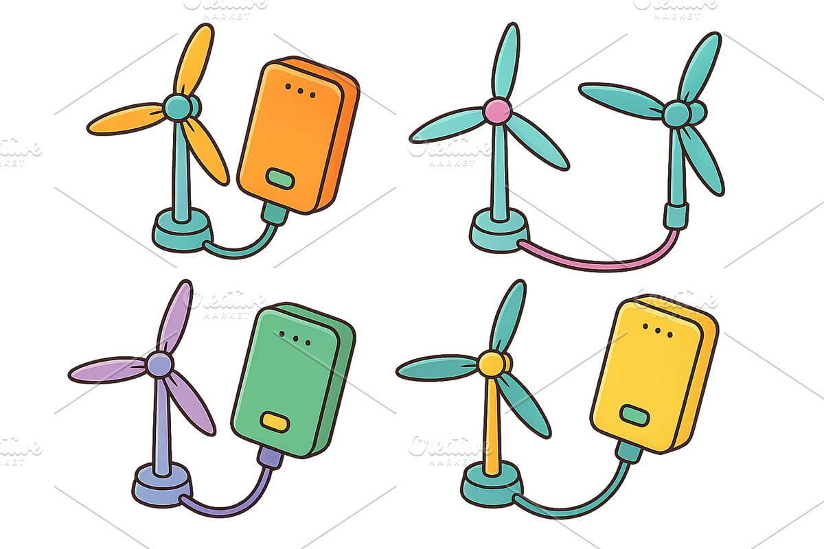 Colorful wind turbines designed for, a Technology Illustration by ZinetroN