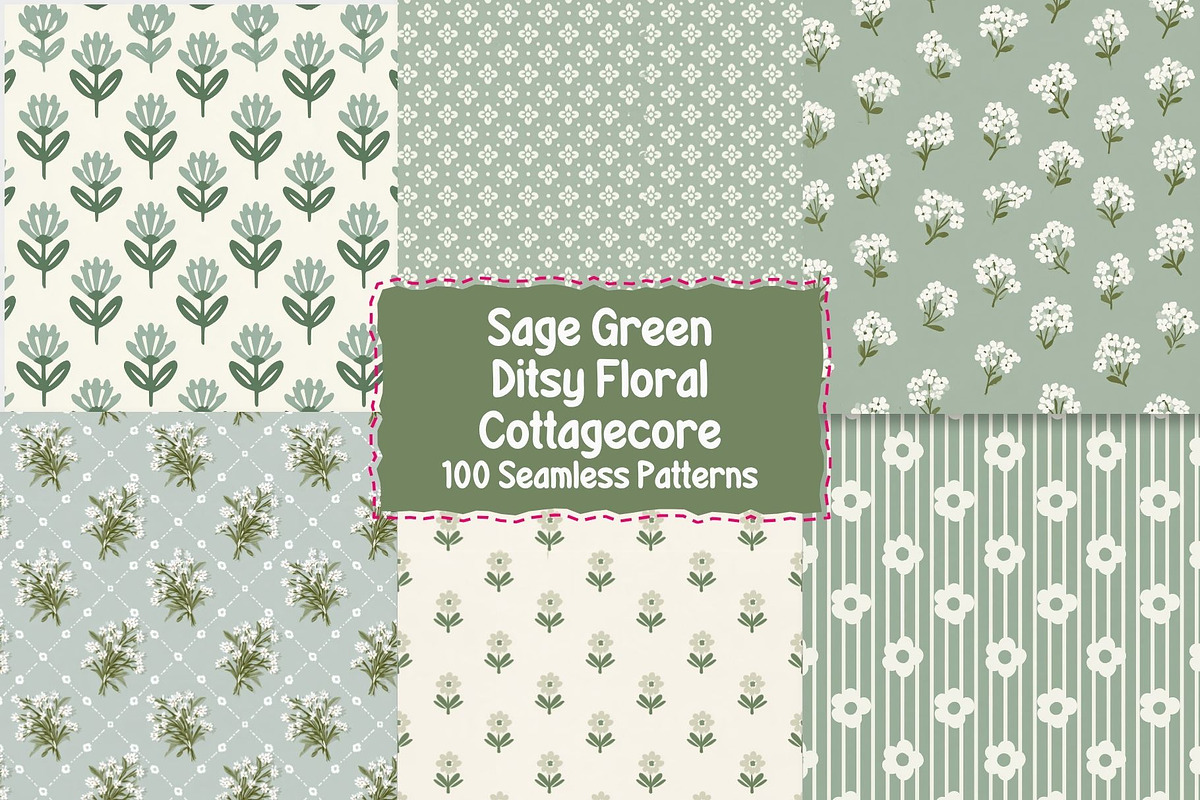 Sage Green Ditsy Floral Cottagecore, a Pattern Graphic by Pattern Whimsy (Photo 1 of 9)