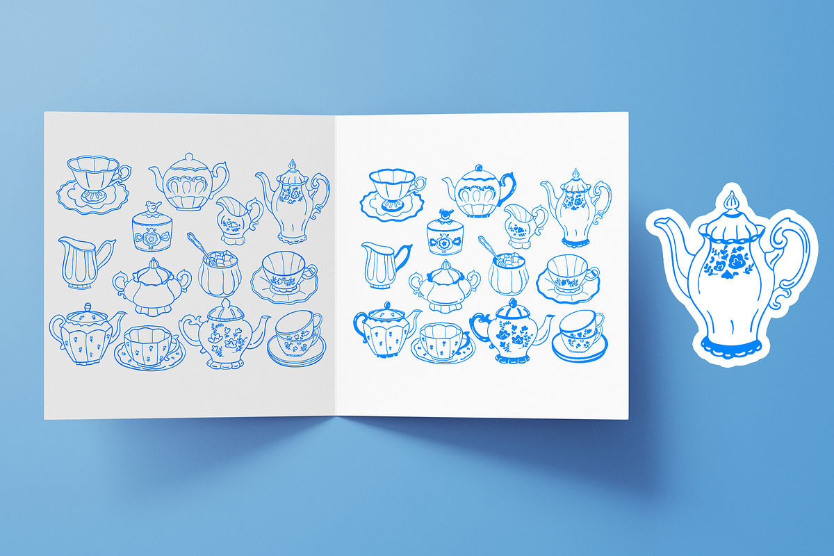 Vintage Tea Set line art, a Decorative Illustration by Carpet Tapete Pretzel (Photo 9 of 9)