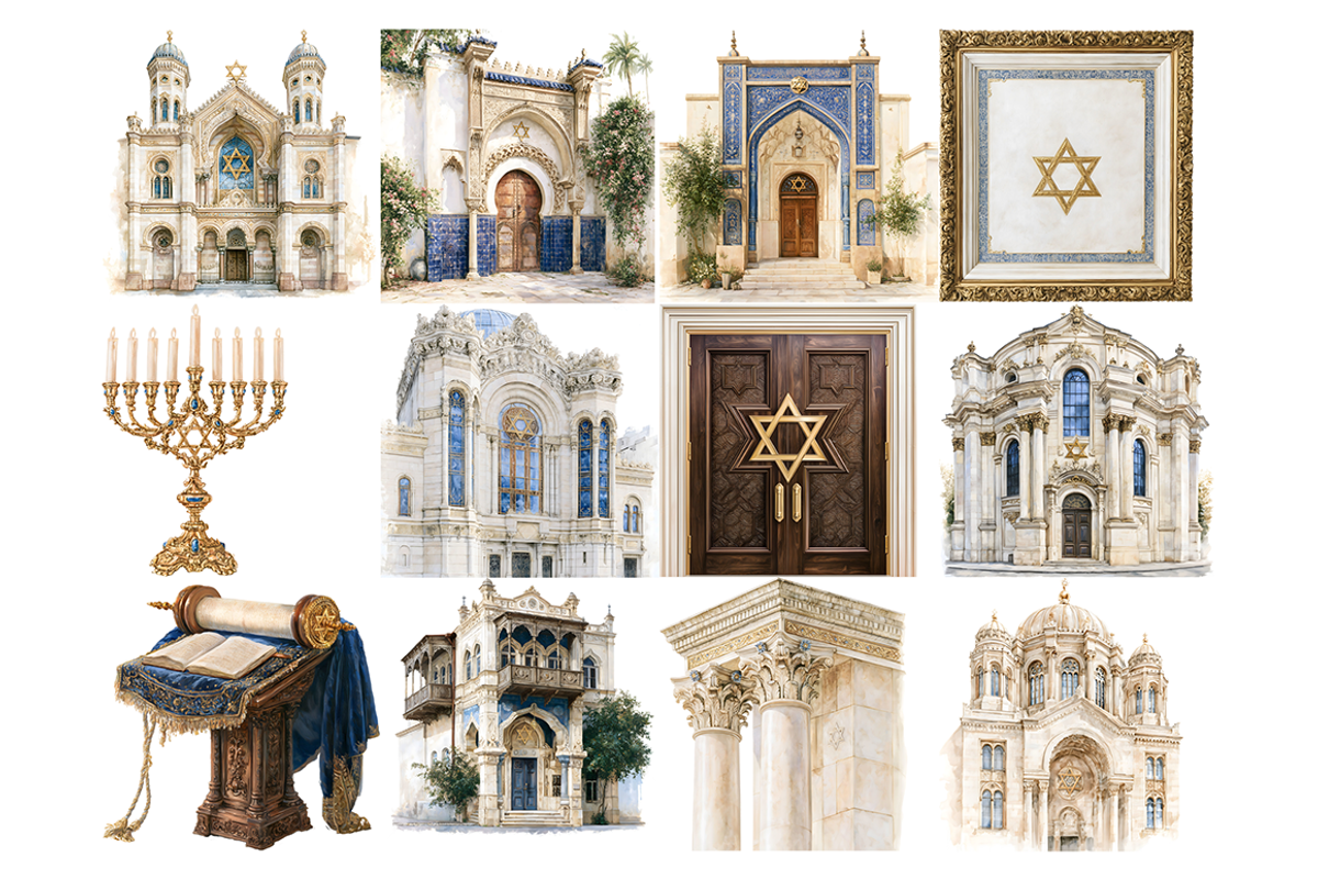 Watercolor Synagogue Clipart, a Decorative Illustration by stickermadness (Photo 3 of 4)