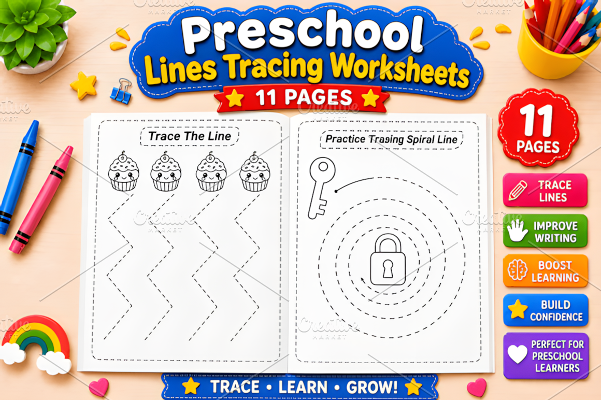 Preschool Line Tracing Worksheets, a Decorative Illustration by Design Station (Photo 1 of 3)