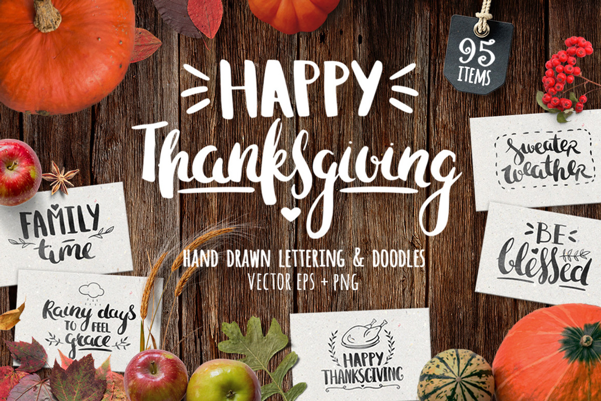 Thanksgiving Day lettering & clipart, a Decorative Illustration by harmonia_green_art (Photo 1 of 8)