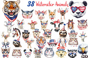 Watercolor Animal 4th of July Clipar, an Illustration by DreamCafeArt (Thumbnail 1 of 7)