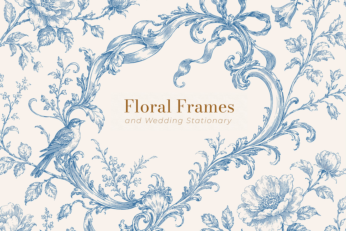 Vintage Toile de Jouy Frames Florals, an Object Graphic by Olya Creative (Photo 4 of 15)