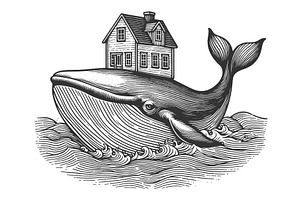 Whale Carrying House Engraving