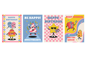 Birthday groovy banners. Retro style, an Object Illustration by Valerie Bodnar