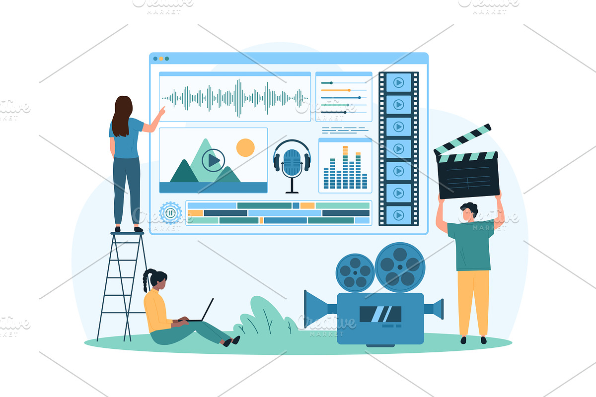 Video clip production & editing, a Technology Illustration by Flashvector