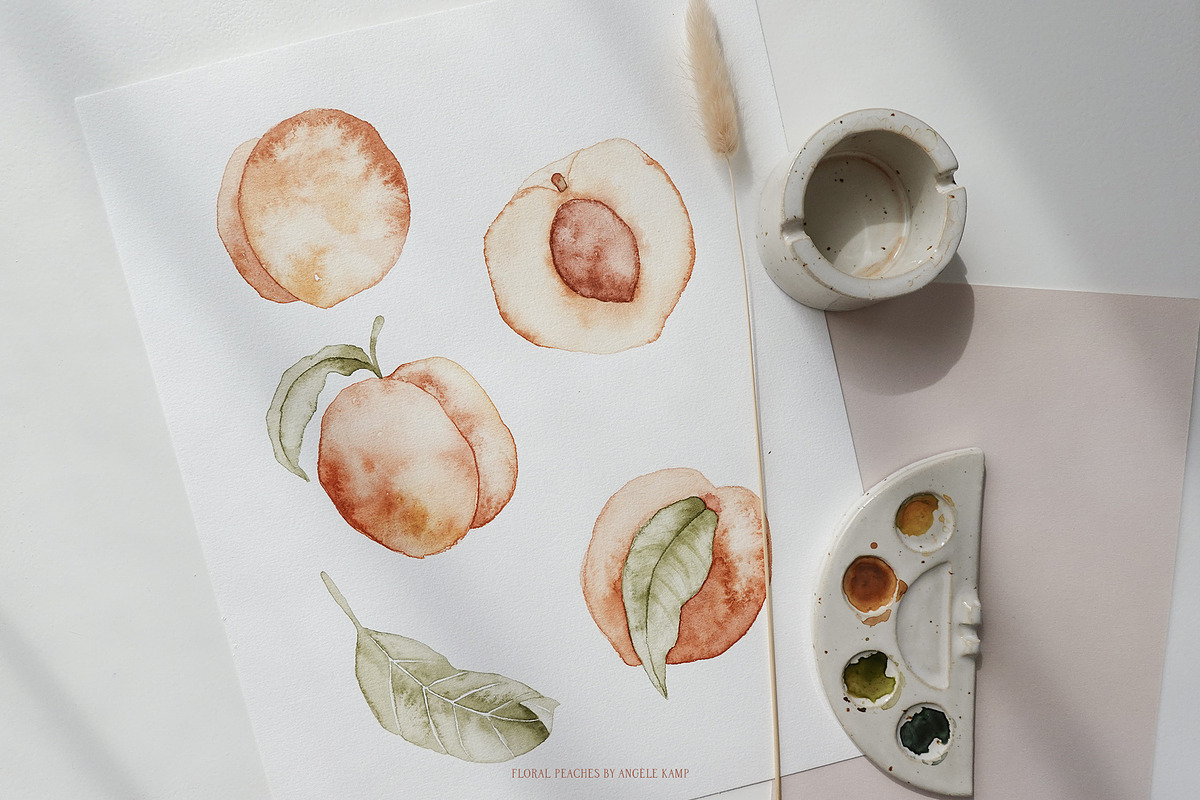 Floral Peaches watercolor flowers, an Illustration by Angele Kamp (Photo 6 of 10)