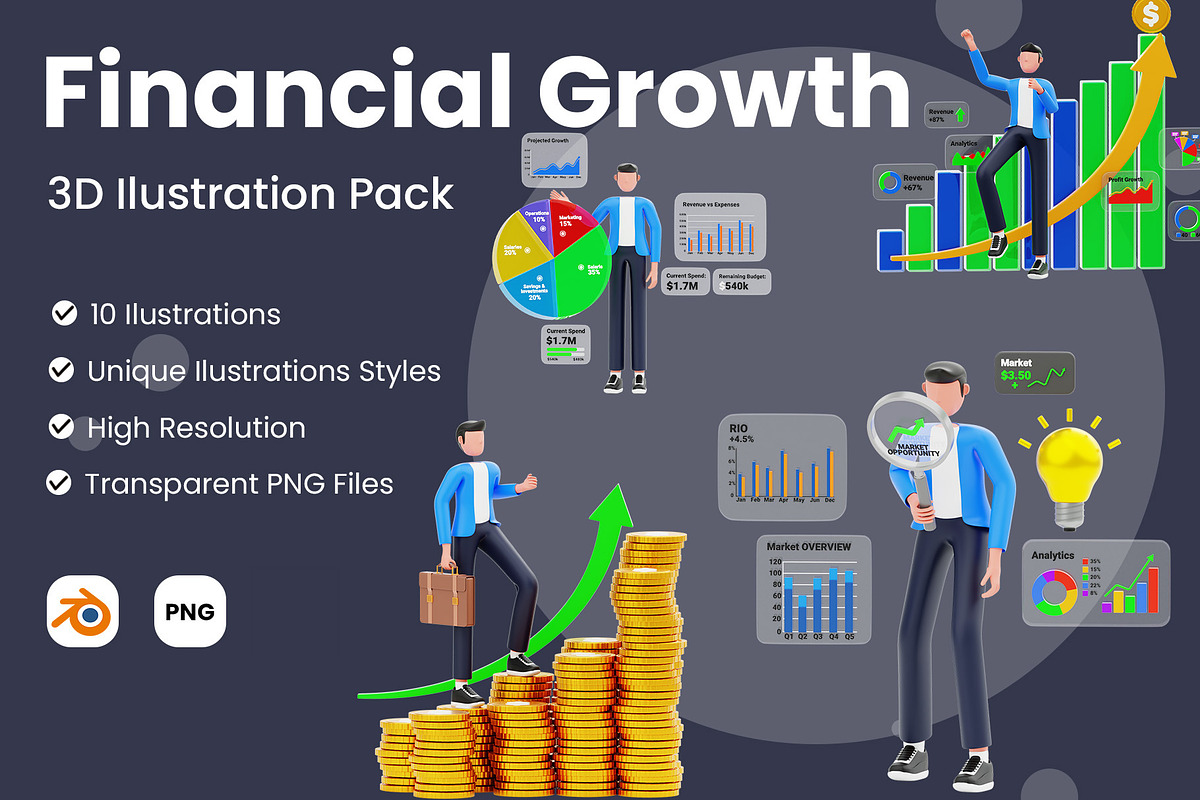 Financial Growth 3D Illustration, a Characters & Person 3D Model by novia99design (Photo 1 of 6)