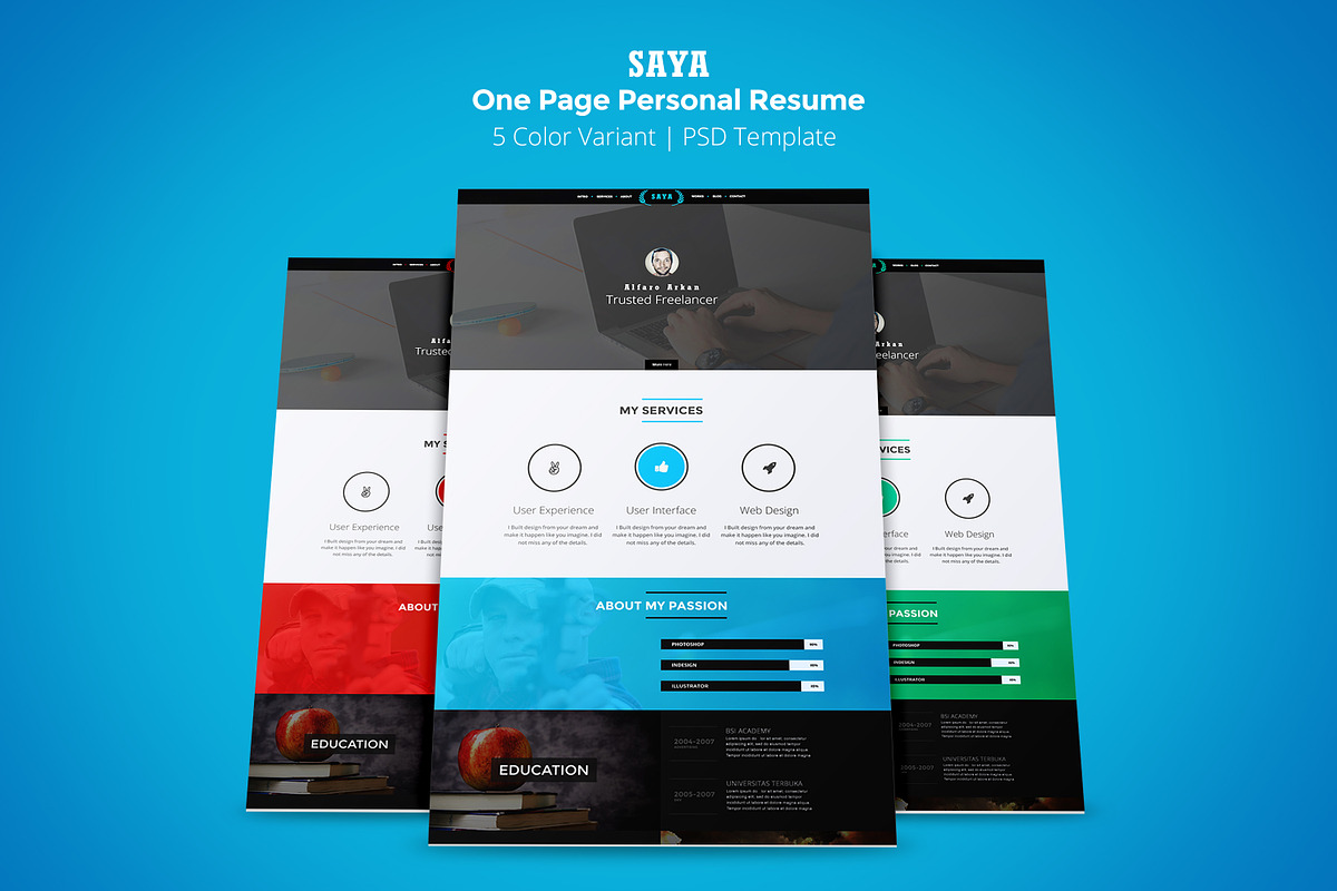 Saya One Page Personal PSD Template, a Landing Page Template by uzistudio (Photo 1 of 4)