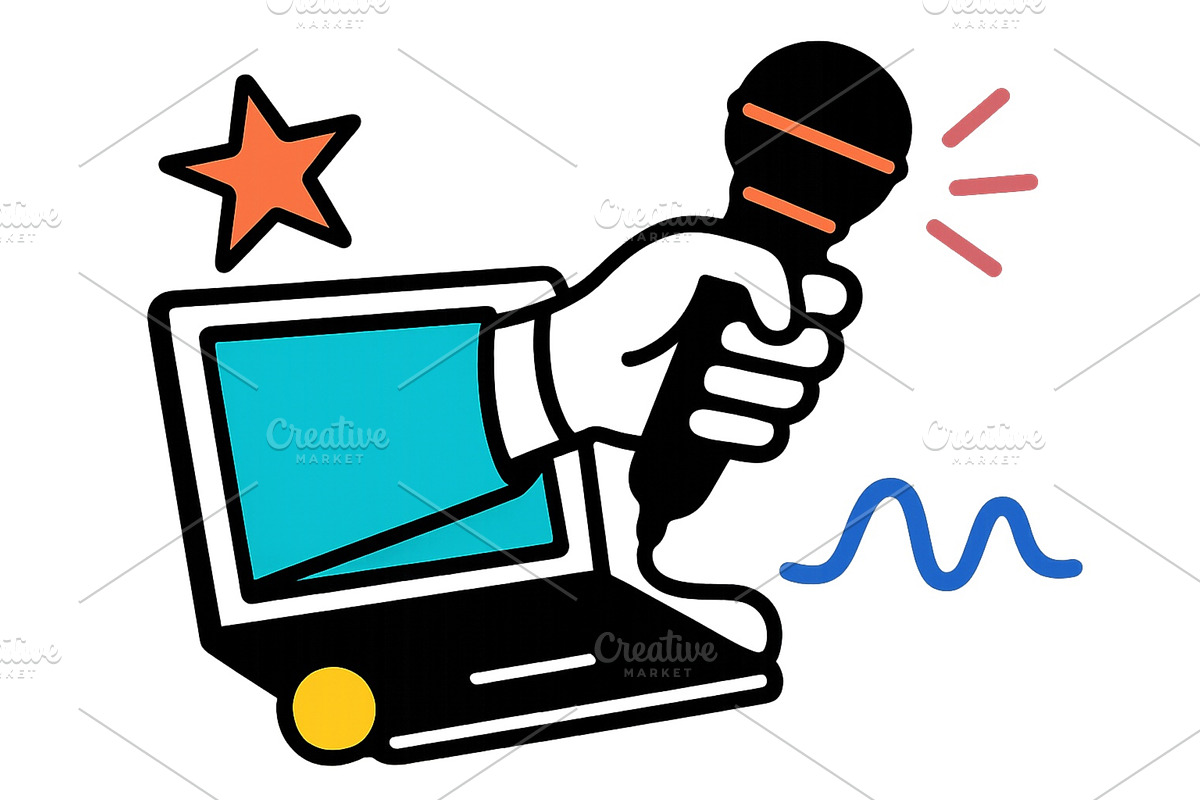 Creative digital microphone held, a Technology Illustration by ZinetroN