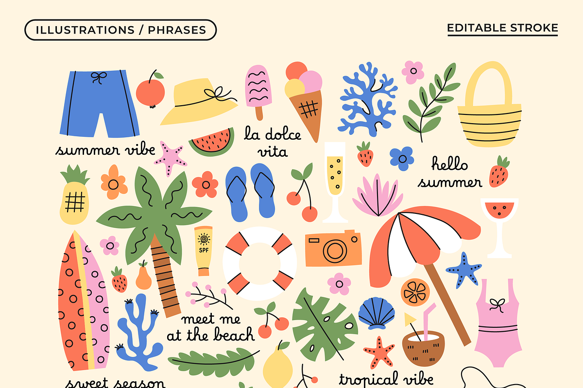 Summer Time Vector Illustration Kit, an Object Graphic by semenova.sense (Photo 2 of 13)