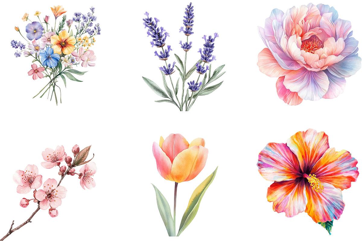 Watercolor Spring Flowers Clipart, an Illustration by Designking (Photo 5 of 5)