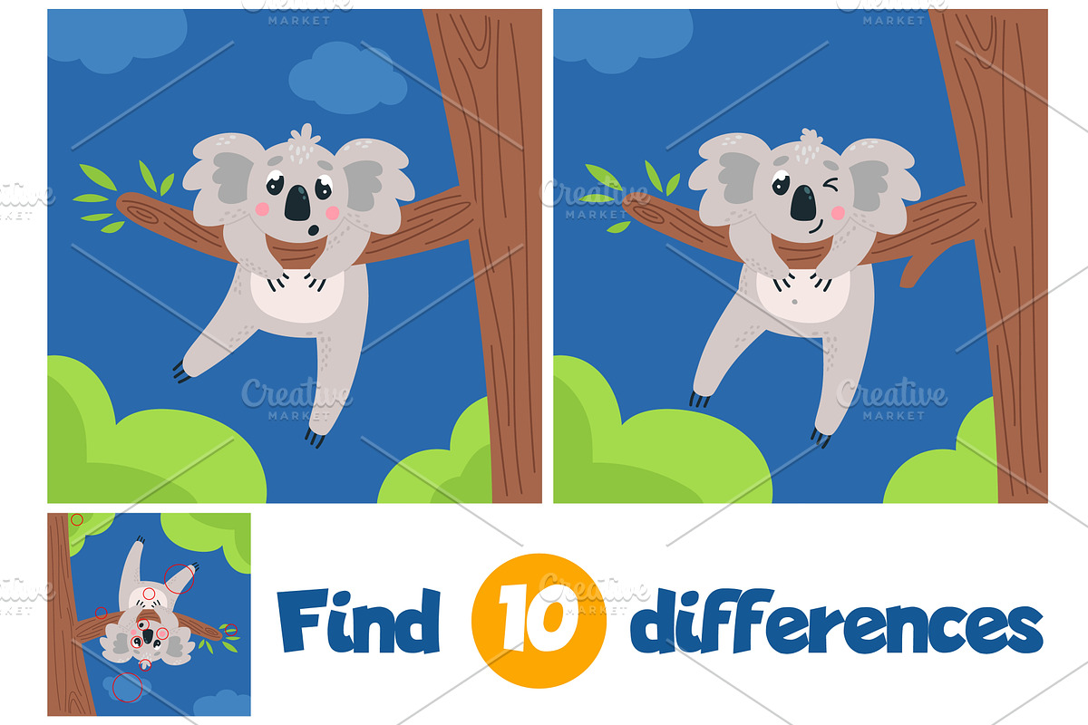 Find koala differences. Cute cartoon, an Animal Illustration by LadadikArt