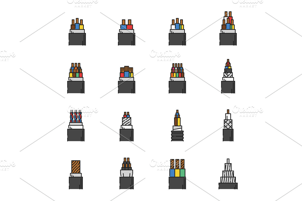 Black electric and wire icons, a Technology Illustration by Vector Tradition