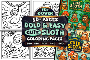 Bold Easy Cute Sloth Coloring Pages, an Illustration by Craftsbeefy